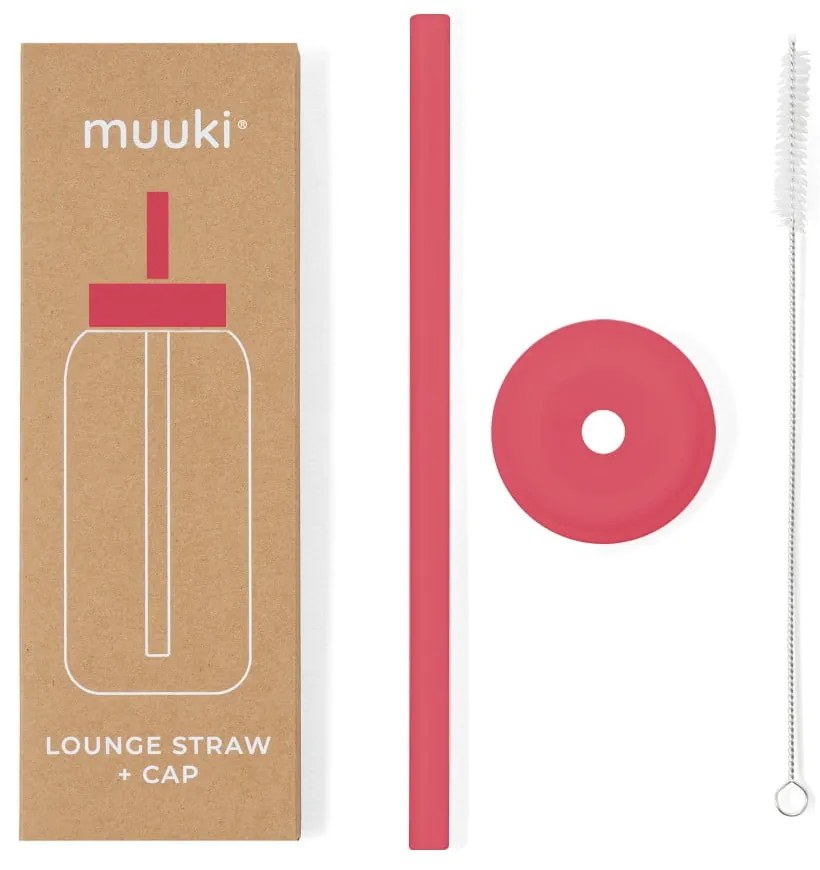 Szilikon szívószál tisztítókefével-fedéllel Watermelon High – Muuki