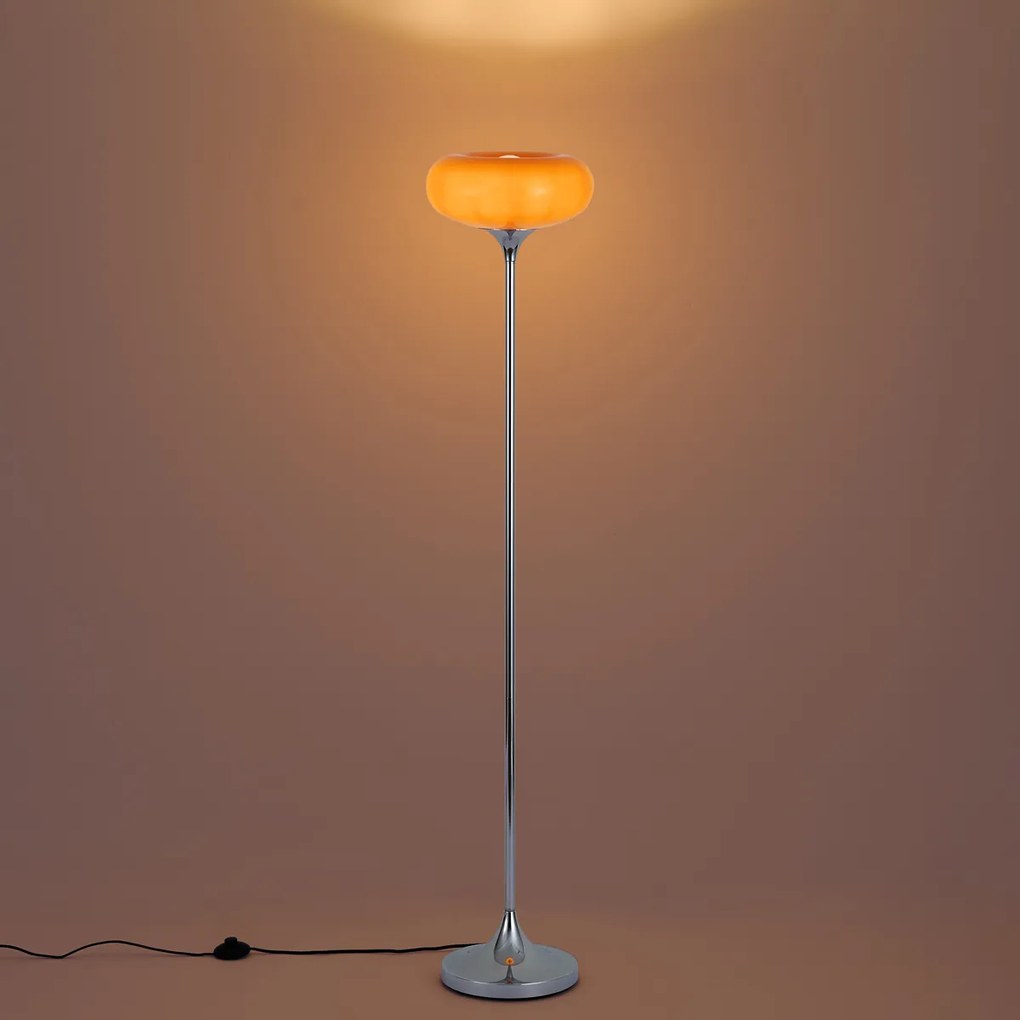 Retro állólámpa króm narancssárga üveg búrával 150 cm - Glaze
