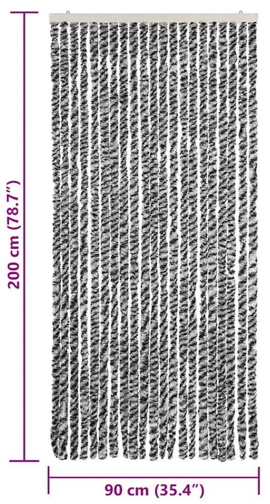 szürke és fekete és fehér zsenília rovarfüggöny 90x200 cm