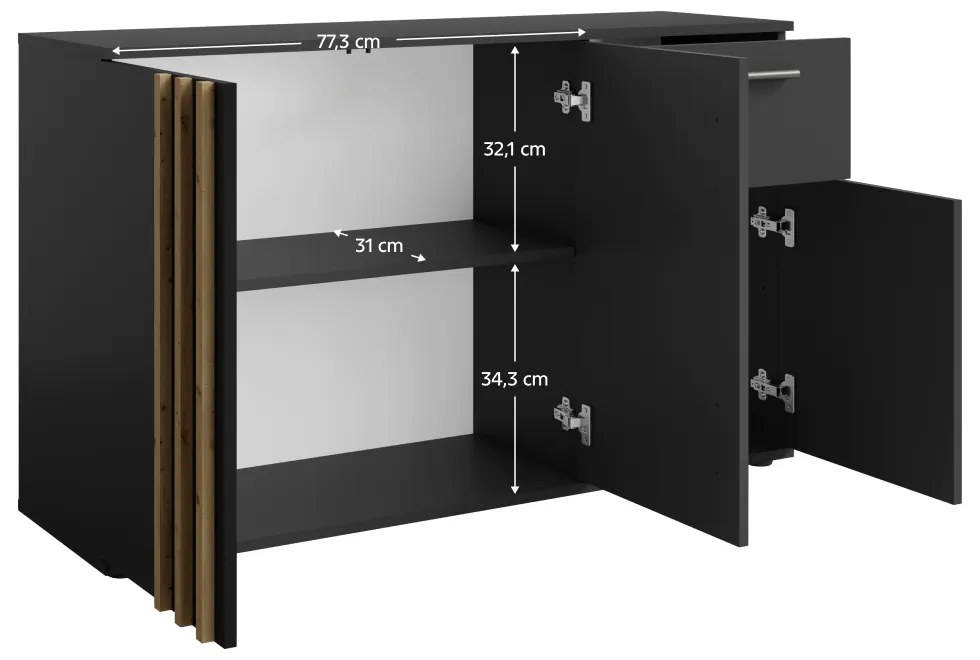 TOLIS 3D1S komód, fekete