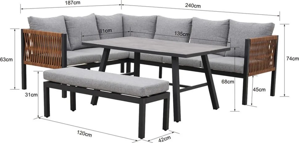 Texas 8 személyes sarok kerti bútor garnitúra