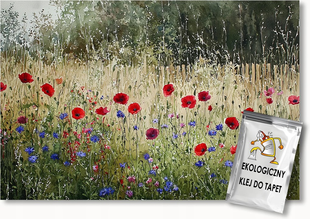 Fotótapéta Flizelina Természet Kert Nyár Virágok Pipacs Búzavirág 200x140 ragasztó