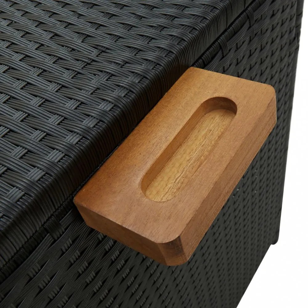 fekete polyrattan kerti tárolóláda 120 x 65 x 61 cm