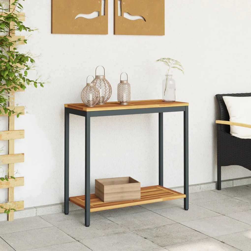 Kültéri Asztal Természetes és Fekete 35x80x75 cm Szilárd Fa és Acél
