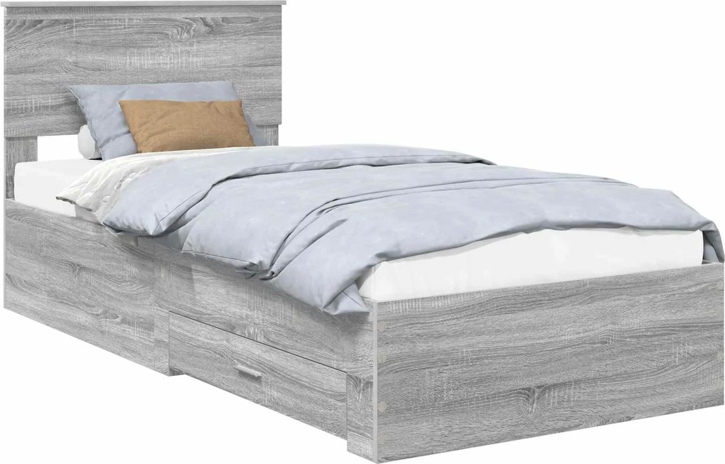 vidaXL Ágykeret fejtámlával fiókkal Szürke Sonoma 90 x 200 cm Faanyag