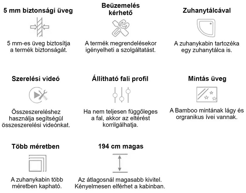 Spirit Bamboo 90x90 cm íves zuhanykabin zuhanytálcával