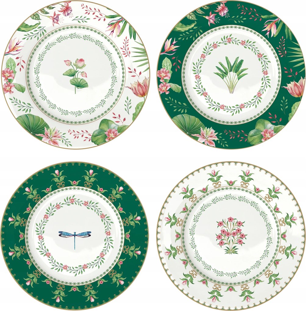 4 db-os tányér szett 19 cm desszertes tányér virág motívum színes ajándék