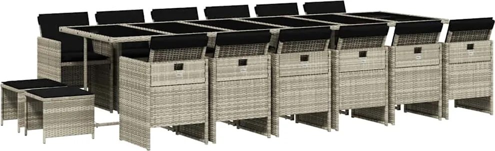 vidaXL 17 részes szürke polyrattan kerti étkezőgarnitúra párnákkal