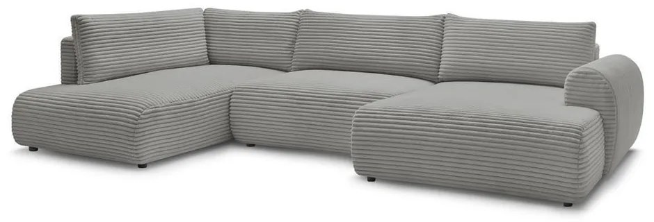 Sötétszürke kordbársony kinyitható-tárolóhelyes sarokkanapé (bal oldali-U alakú) Lucien – Bobochic Paris