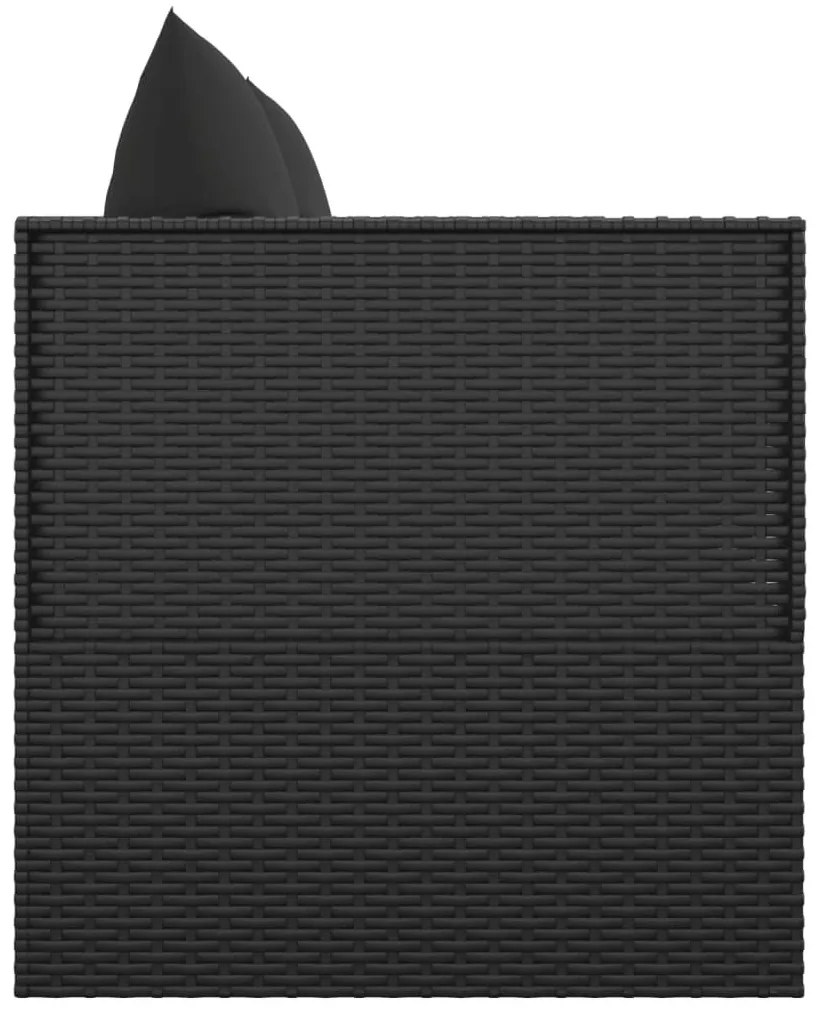 Fekete polyrattan kültéri társalgókanapé párnákkal