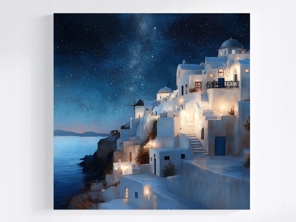 Vászonkép Canvas Tájkép Görögország Sziget Santorini Város Éjszaka 40x40