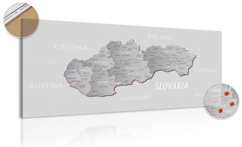 Obraz na korku šedá mapa Slovenska s decentným kontrastom