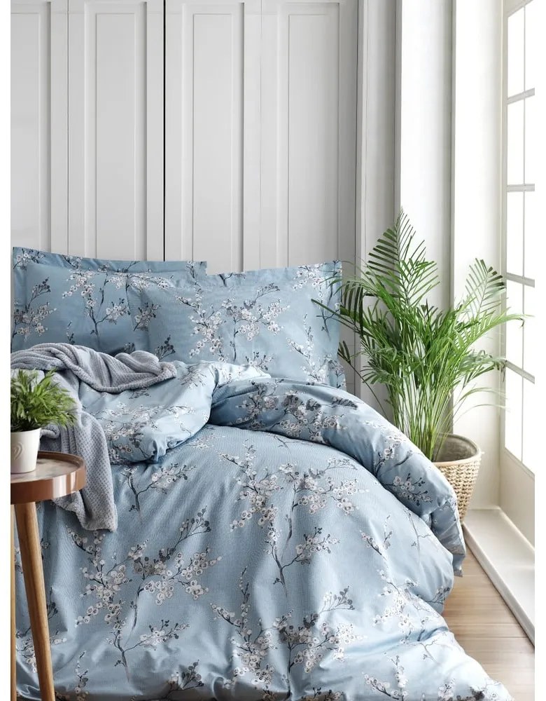 Kék egyszemélyes renforcé pamut ágyneműhuzat 140x200 cm Blue Floral – Mila Home Luxury