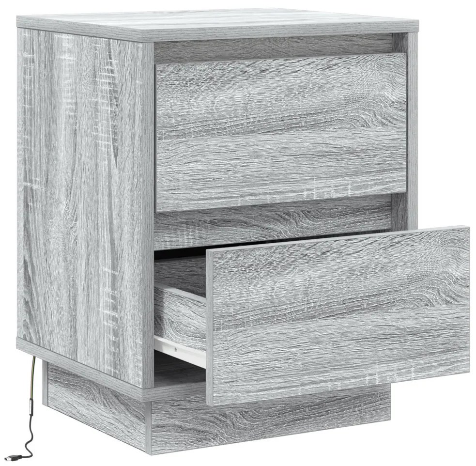 Éjjeli Szekrények LED Világítással 2 db Szürke Sonoma 39x34.5x50 cm
