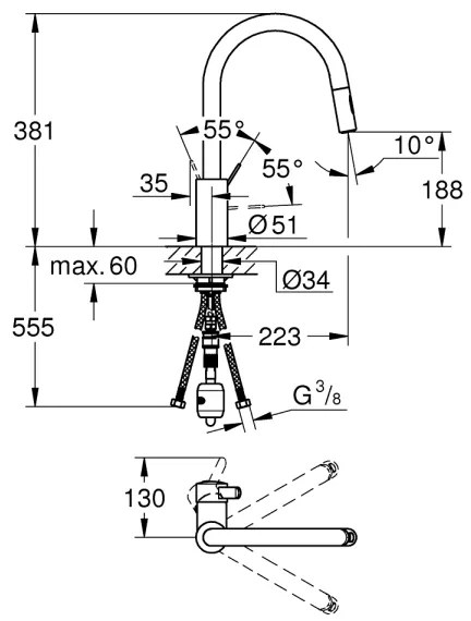 GROHE 31481001 - EUROSMART COSMOPOLITAN mosogatócsaptelep, fényes króm
