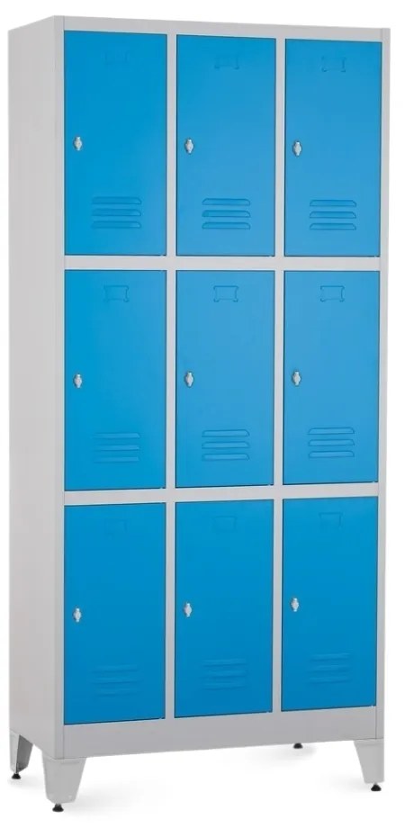 Fém szekrény - 9 doboz, 90 x 45 x 196,5 cm, helyreigazítással, lakathoz zár, kék - ral 5012