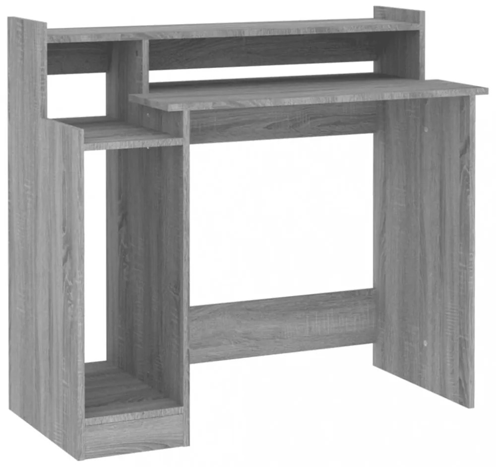 szürke sonoma színű szerelt fa íróasztal LED-ekkel 97x45x90 cm