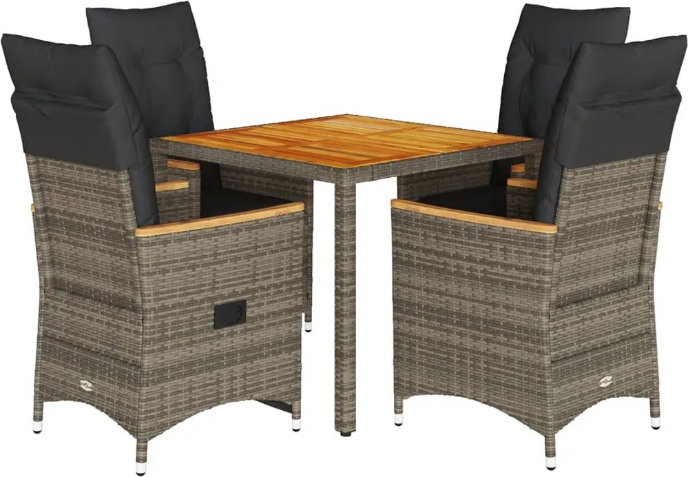 vidaXL 5 részes szürke polyrattan kerti étkezőgarnitúra párnával