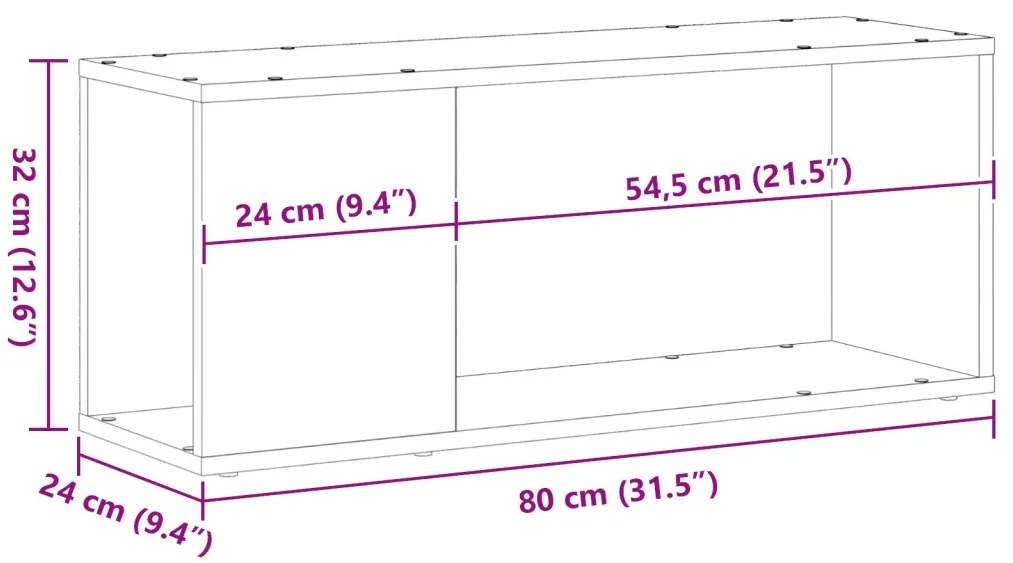 TV állvány, fehér, 80x24x32 cm, mérnöki fa
