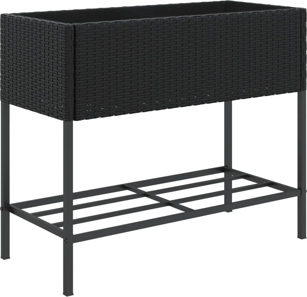 vidaXL fekete polyrattan kerti ültetőláda polccal