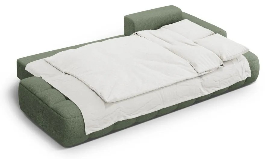 Zöld kinyitható-tárolóhelyes sarokkanapé (jobb oldali-heverő résszel) Linz – Cosmopolitan Design