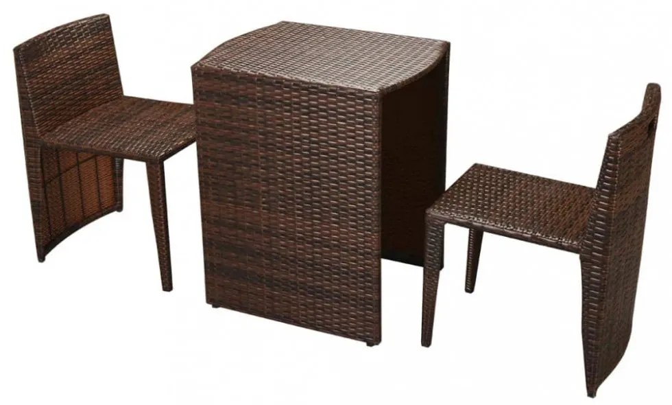 3 darabos barna polyrattan bisztrószett párnákkal