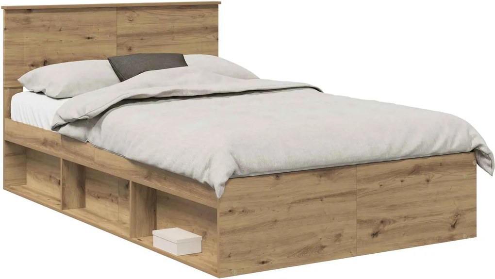 vidaXL Ágykeret fejtámlával Művészi tölgy 135 x 190 cm Faanyag