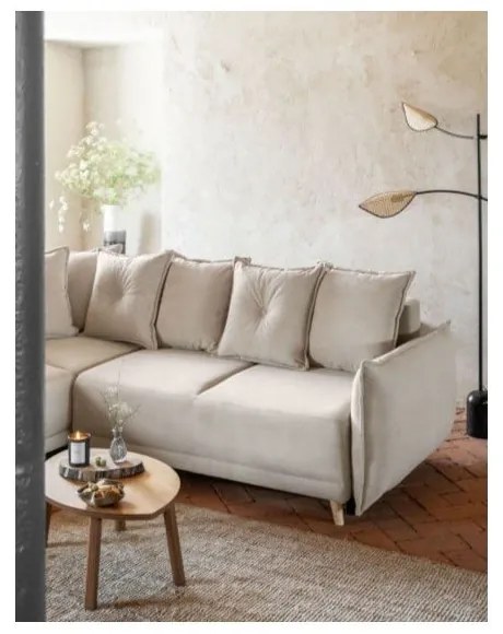 Bézs kordbársony kinyitható sarokkanapé (variálható) Lazy Lukka – Miuform