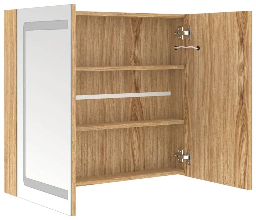 tölgyszínű LED-es tükrös fürdőszobaszekrény 80 x 12 x 68 cm