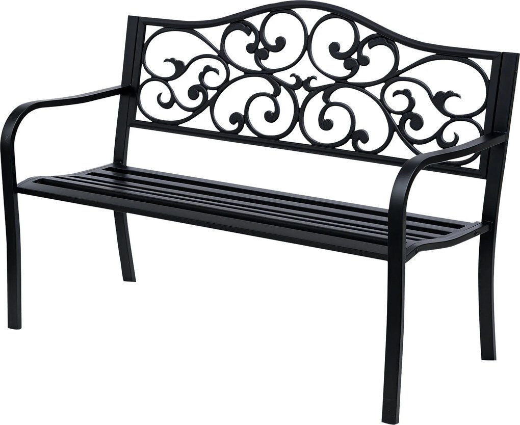 Outsunny 2-Fős Kerti Pad Parki Pad Kinyitható Asztallal 240 kg Teherbírással, Teraszi Pad Háttámlával és Karfákkal Kerti Bútor Teraszra, Kertbe 150x58