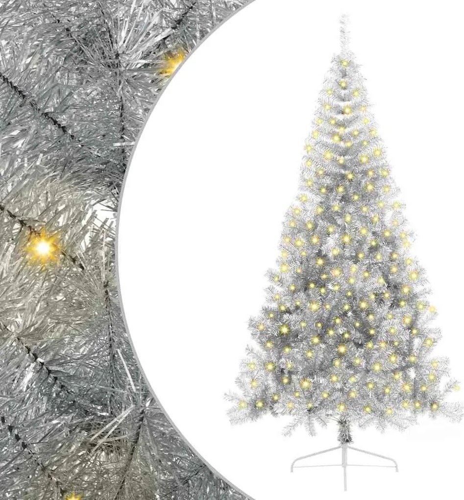 vidaXL Mesterséges, előre világított karácsonyi fa Ezüst 210 cm PET