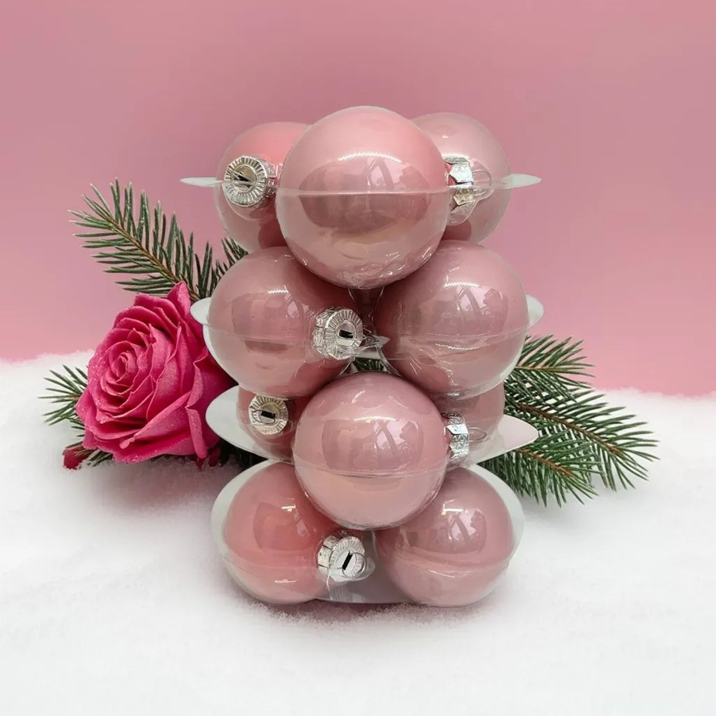 Powder Rose rózsaszín üveg karácsonyi gömb szett 12*6cm