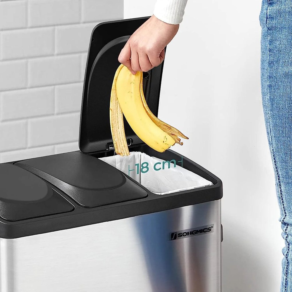 Szelektív hulladékgyűjtő 54L, pedálos szemetes 3 részes