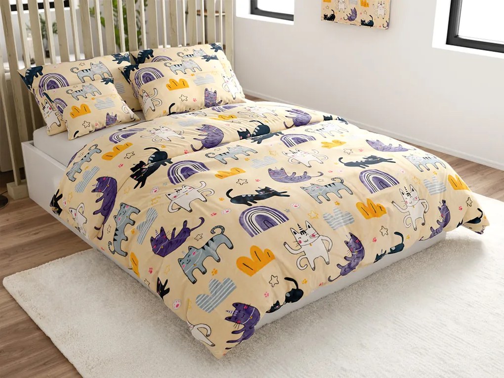 2 db Mikroplüss ágyneműhuzat PURRSLEEP bézs + Mikroplüss lepedő SOFT 180x200 cm fehér, franciaágyhoz