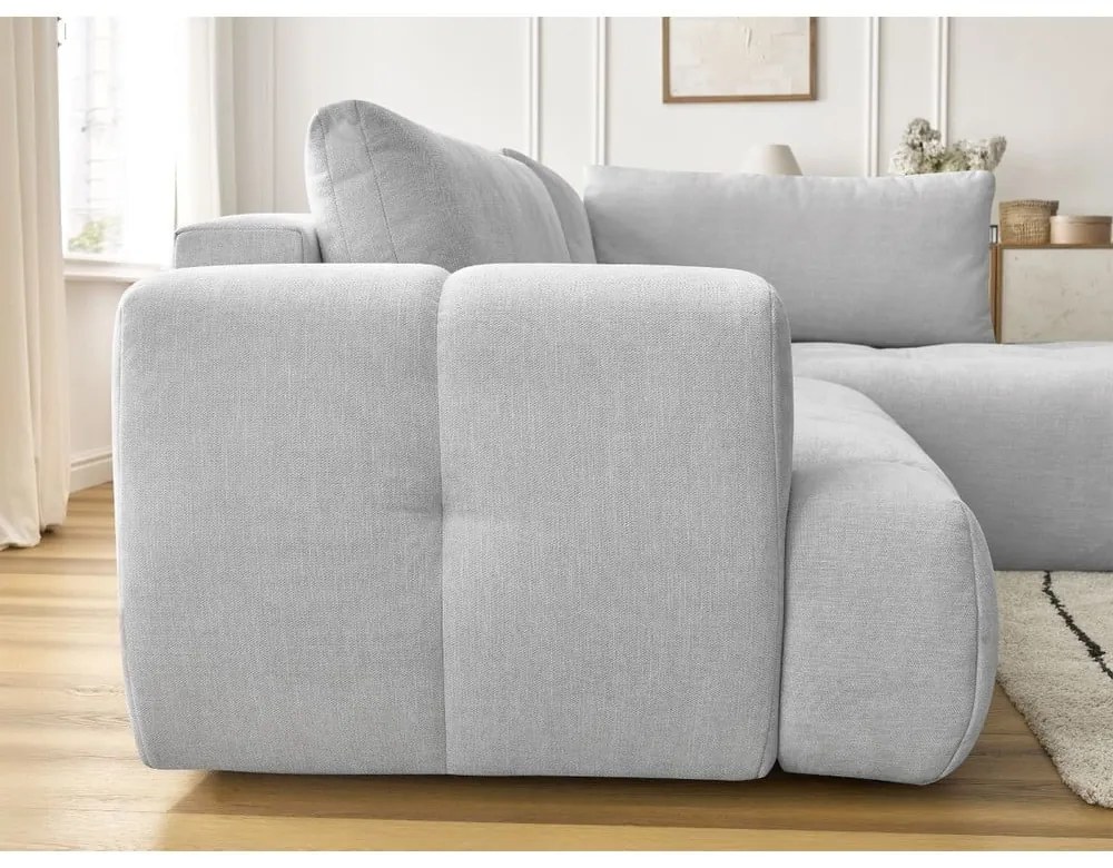 Világosszürke kinyitható-tárolóhelyes sarokkanapé (jobb oldali-L alakú) Fuji – Bobochic Paris