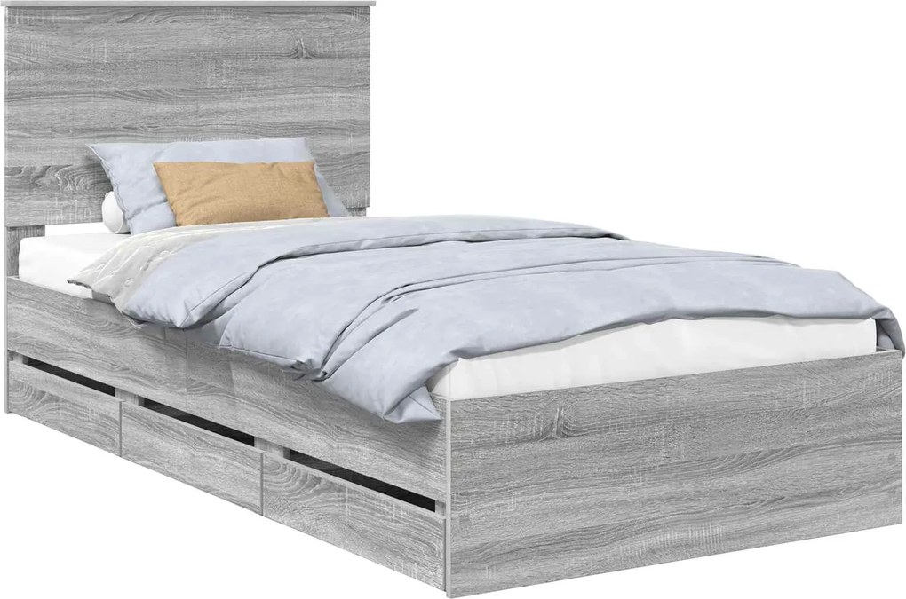 vidaXL Ágykeret fiókkal Szürke Sonoma 100 x 200 cm Mérnöki Fa