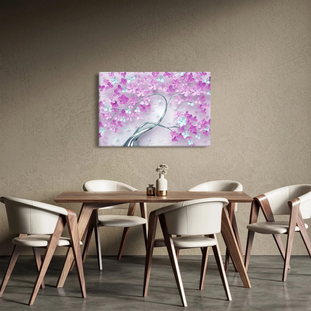 Virágok képe egy ezüst törzsön - absztrakt (90x60 cm)