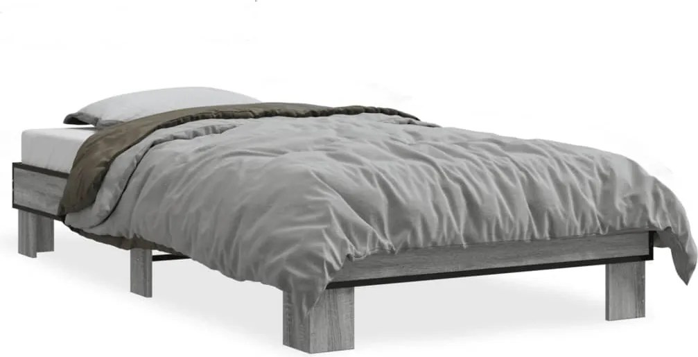 vidaXL sonoma tölgyszínű szerelt fa és fém ágykeret 90 x 190 cm