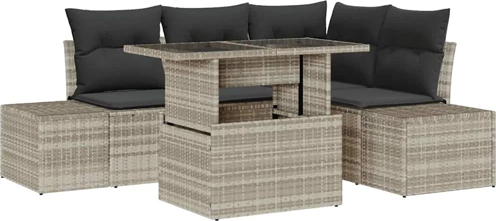 vidaXL Kerti Kanapé Szett párnával 5 pcs Világosszürke polirattan