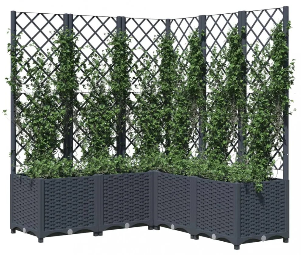 sötétszürke PP rácsos kerti ültetőláda 120 x 120 x 136 cm