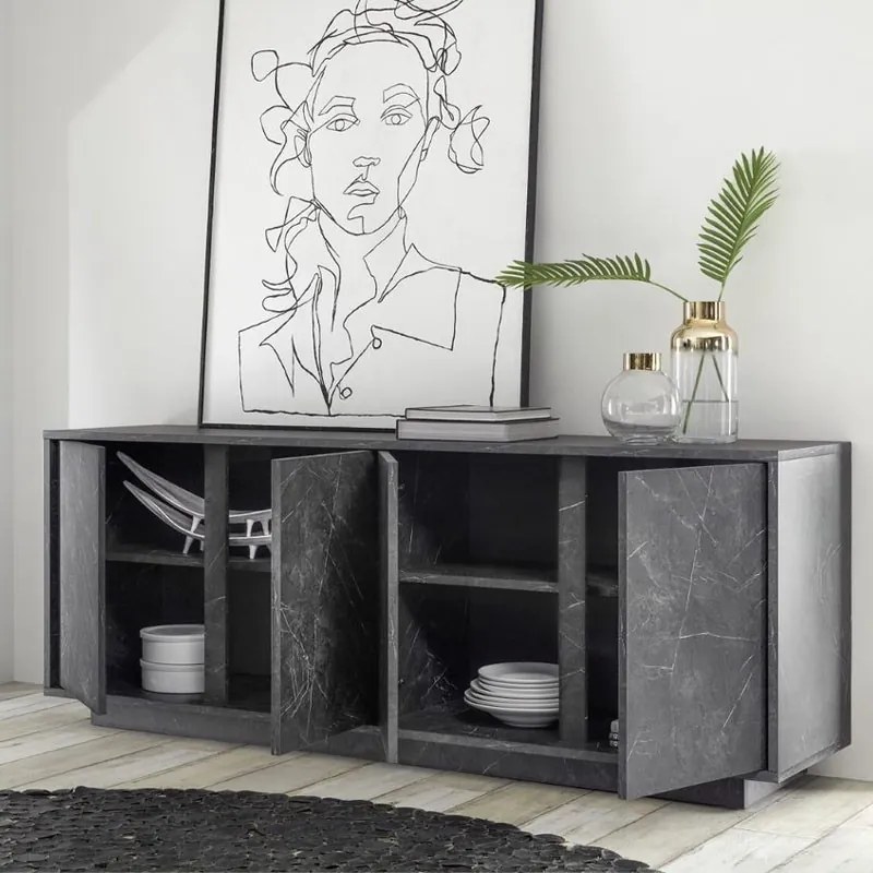 Carrara 4 ajtós komód antracit márvány 180cm