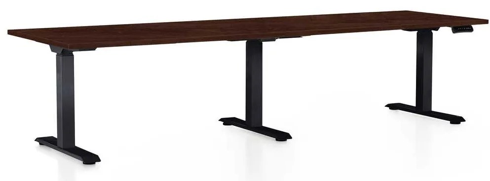 OfficeTech Long állítható magasságú asztal, 260 x 80 cm, fekete alap, wenge