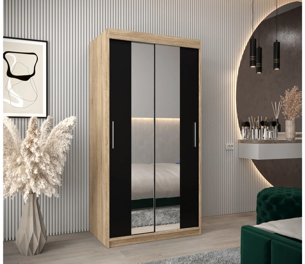 Ruhásszekrény 100 cm Toki 1 (szonoma tölgy + matt fekete). 1064885
