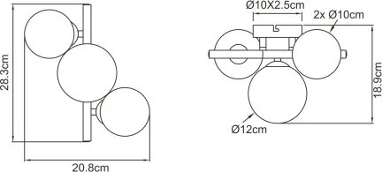 Globo 56133-3W Mennyezeti lámpa fém fekete váz, füstszínű búrával. Búra méretek: 1x12cm, 2x10cm, tartozék: 10676 LED LM, SZxM:210x280, AL:190, tartozék: 3xG9 LED 3,5W 230V, 80lm, 3000K