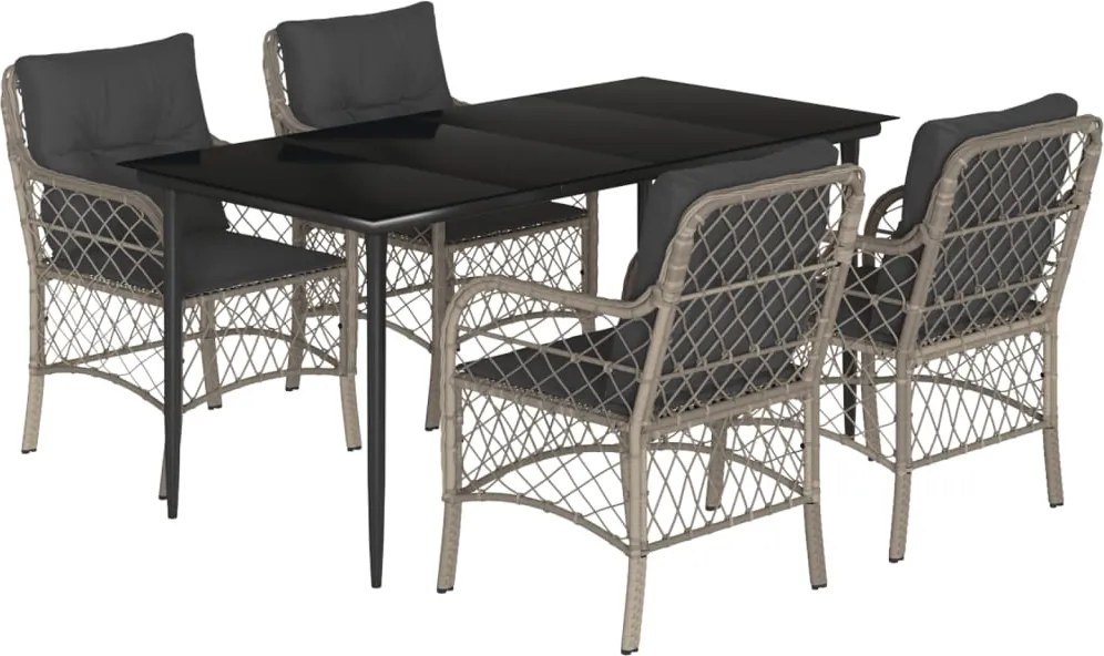 vidaXL 5részes világosszürke polyrattan kerti étkezőgarnitúra párnával