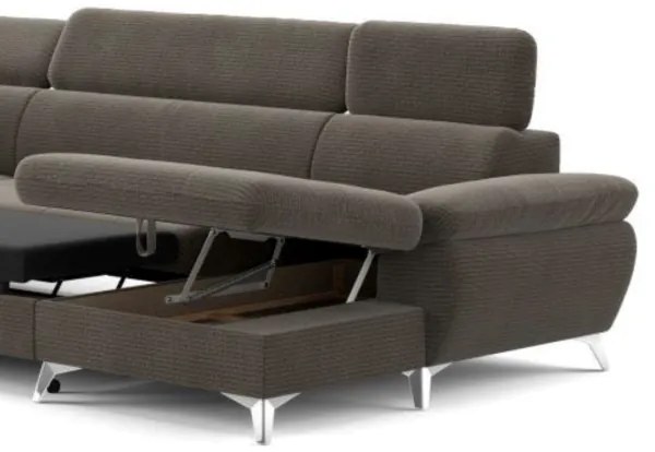 CATANIA baloldali barna U-alakú sarokkanapé tárolóval, ággyá nyitható