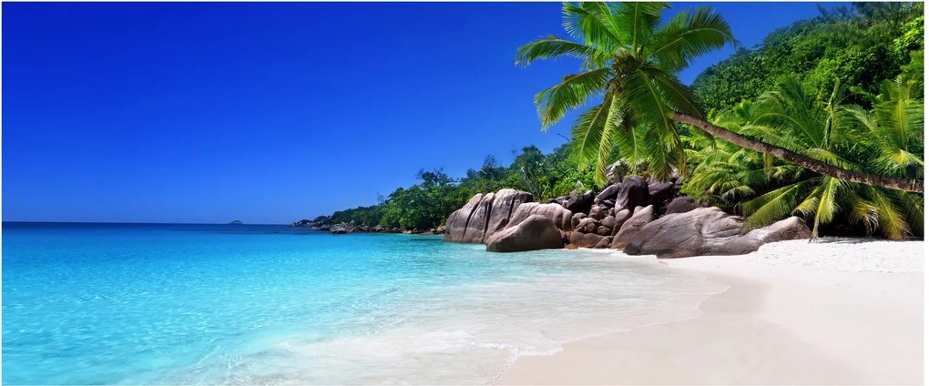 Kép a strandról a Praslin szigeten (120x50 cm)