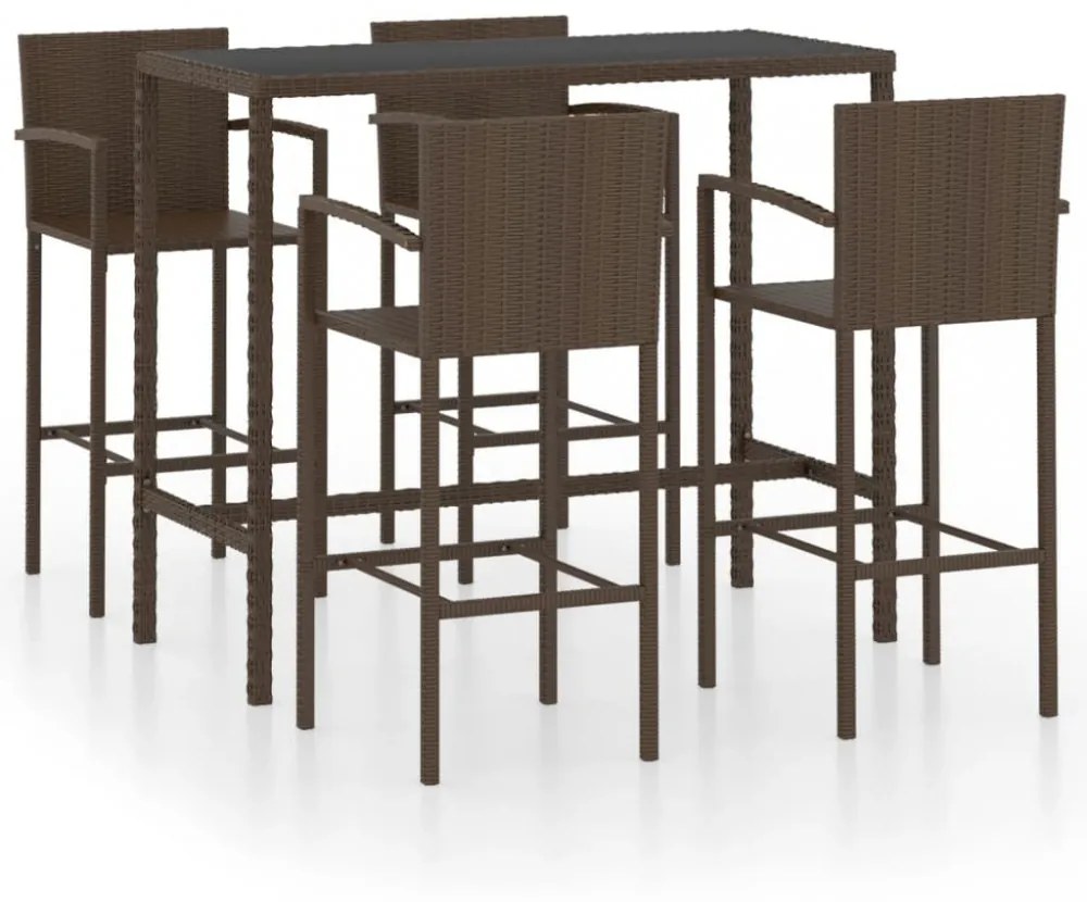 5 részes barna polyrattan kerti bárszett