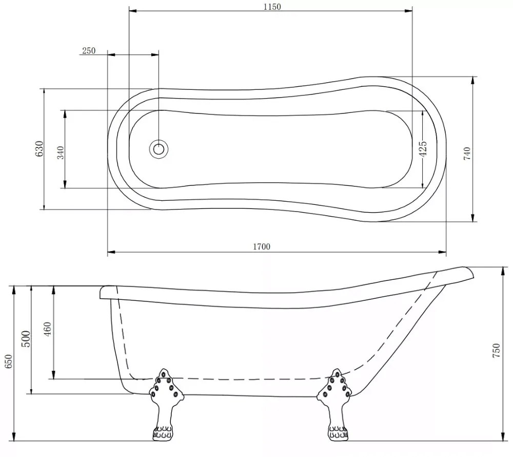 Legend Antik Arany oroszlánlábas térben álló akril kád 170x75x80 cm