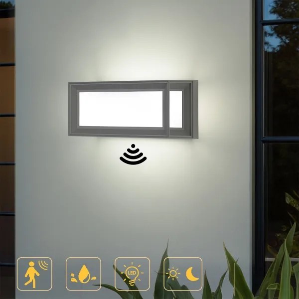 Brilagi - LED kültéri fali lámpa mozgásérzékelővel PARKER LED/12W/230V szürke IP44
